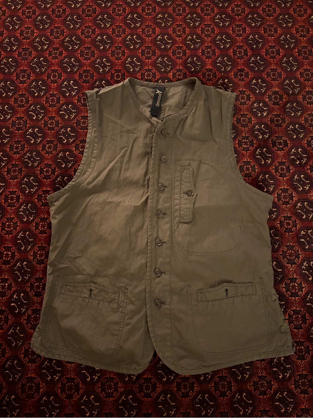 (Yohji Yamamoto) utility/fishing-style vest in olive cotton